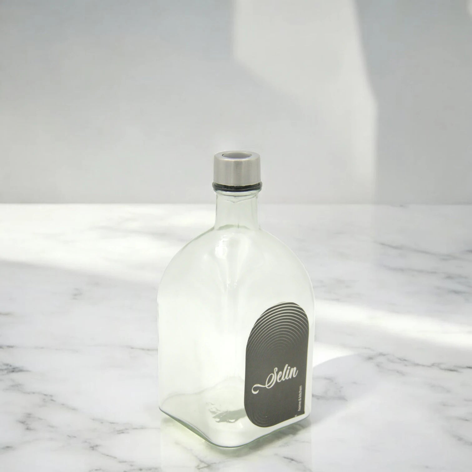 Selin Glass Bottle with Stainless Steel Cap – Elegant Refillable Container for Water, Oil, Vinegar & Beverages – Minimalist Design for Home & Kitchen Use - Damoo