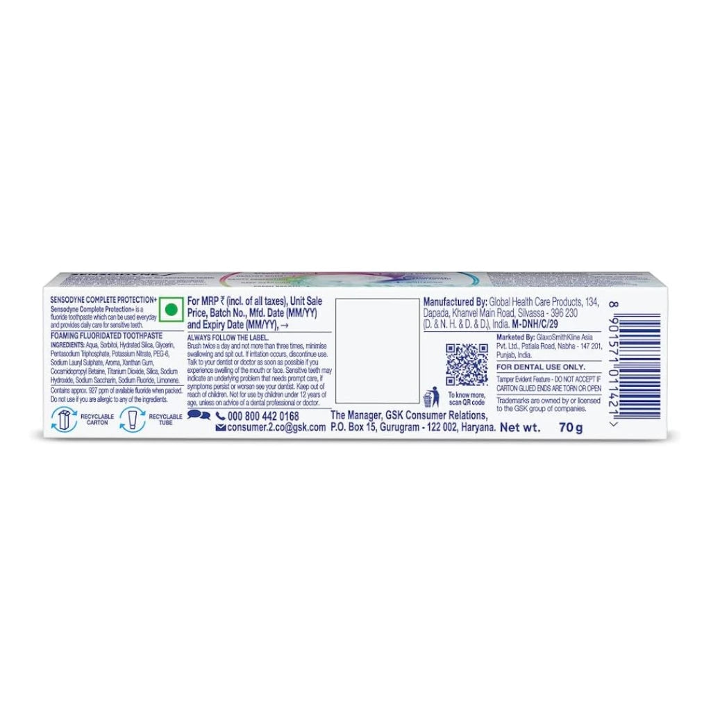 Sensodyne Complete Protection+ Toothpaste 70g – All-in-One Daily Oral Care for Sensitive Teeth | Mint Flavour & Advanced Whitening Formula - Damoo