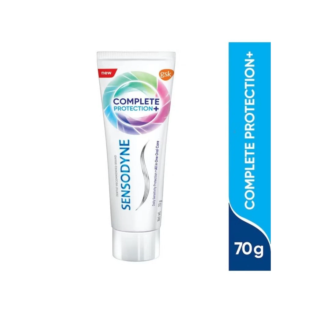 Sensodyne Complete Protection+ Toothpaste with Brush - Natural Peppermint, 75ml | Travel Size | Enamel Safe, Teeth Whitening & Sensitivity Relief - Damoo