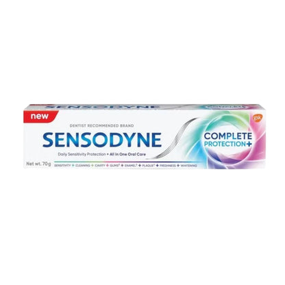 Sensodyne Complete Protection+ Toothpaste with Brush - Natural Peppermint, 75ml | Travel Size | Enamel Safe, Teeth Whitening & Sensitivity Relief - Damoo