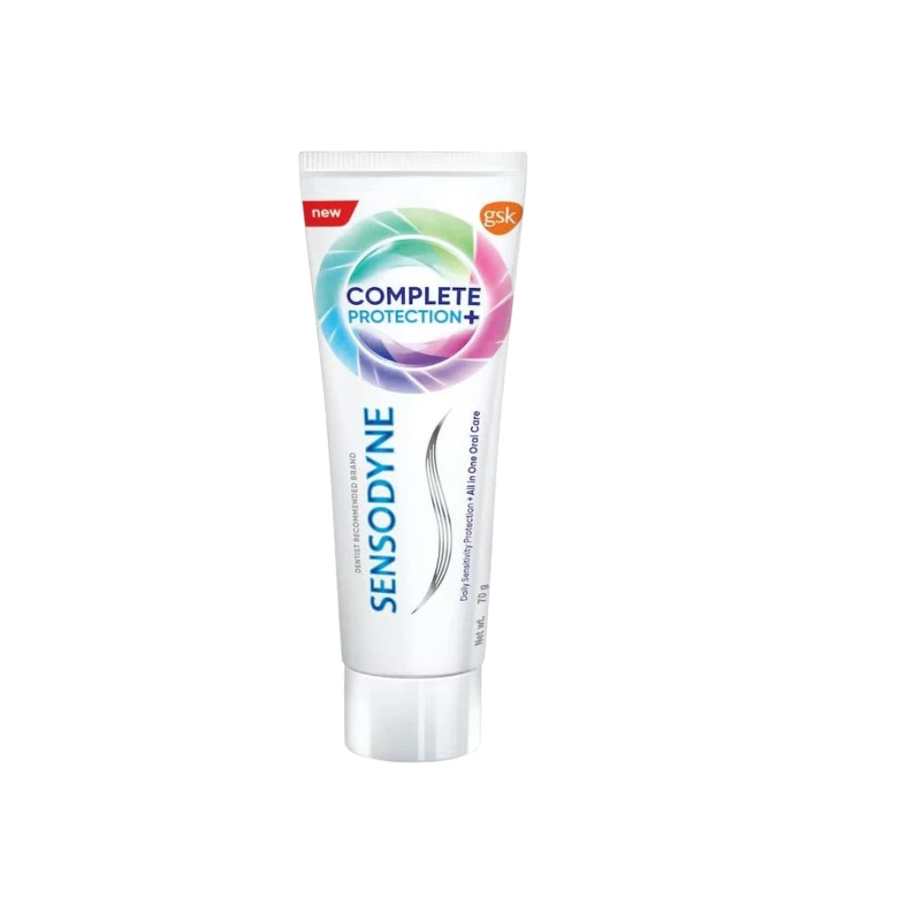 Sensodyne Complete Protection+ Toothpaste with Brush - Natural Peppermint, 75ml | Travel Size | Enamel Safe, Teeth Whitening & Sensitivity Relief - Damoo
