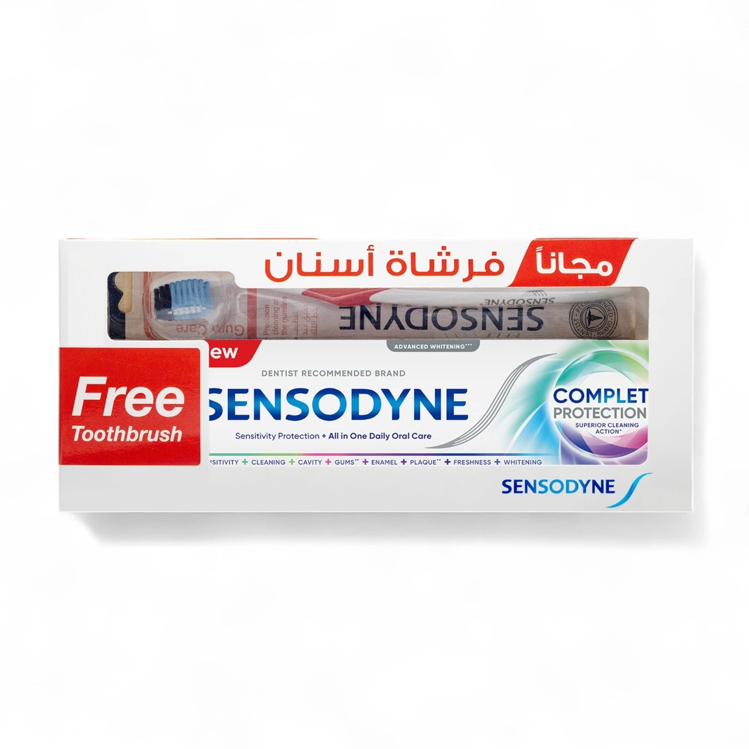 Sensodyne Complete Protection+ Toothpaste with Brush - Natural Peppermint, 75ml | Travel Size | Enamel Safe, Teeth Whitening & Sensitivity Relief - Damoo