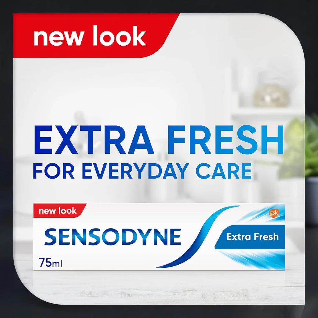 Sensodyne Daily Care Toothpaste for Sensitive Teeth 75ml x 3 Pack – Extra Fresh Gel, Fluoride Formula for Enamel Protection & Gum Health – Long-Lasting Fresh Breath - Damoo
