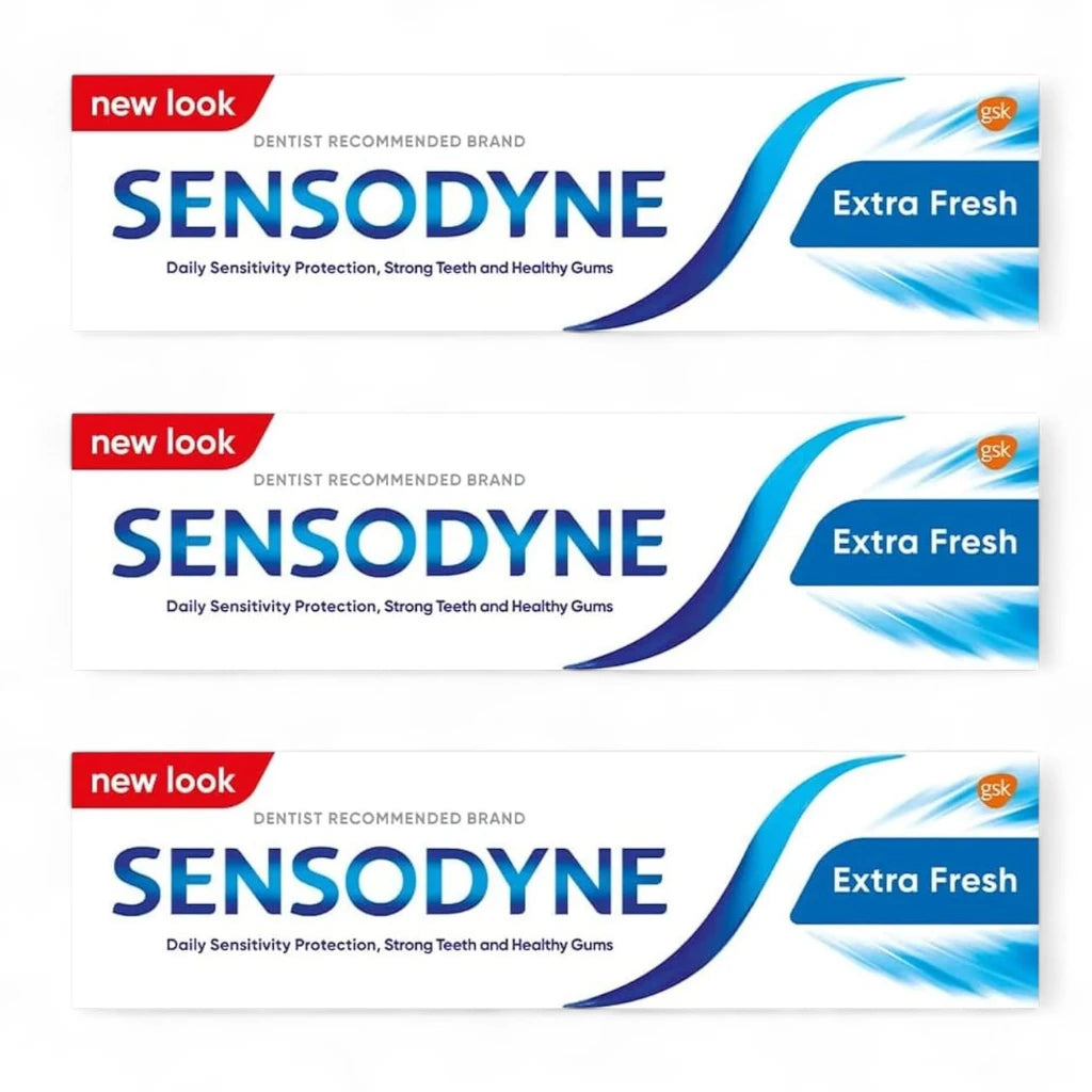 Sensodyne Daily Care Toothpaste for Sensitive Teeth 75ml x 3 Pack – Extra Fresh Gel, Fluoride Formula for Enamel Protection & Gum Health – Long-Lasting Fresh Breath - Damoo