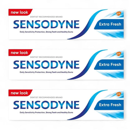 Sensodyne Daily Care Toothpaste for Sensitive Teeth 75ml x 3 Pack – Extra Fresh Gel, Fluoride Formula for Enamel Protection & Gum Health – Long-Lasting Fresh Breath - Damoo