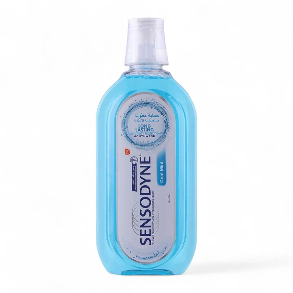 Sensodyne Mouthwash for Sensitive Teeth 500ml – Alcohol-Free, Cool Mint Flavor | Fluoride Mouth Rinse for Fresh Breath & Daily Oral Care - Damoo