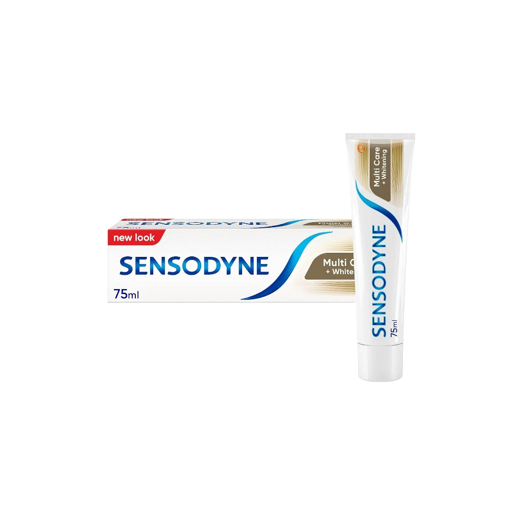 Sensodyne Multi Care Whitening Toothpaste 75ml for Sensitive Teeth + Brush + Mouthwash Pack – Mint Flavour, Cavity Protection, Stain Remover, Gum Care - Damoo