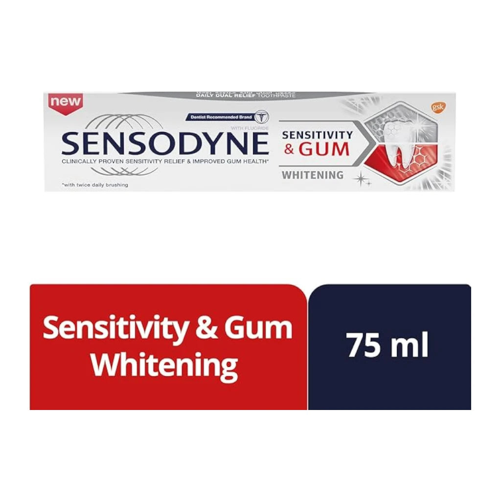 Sensodyne Sensitivity & Gum Whitening Toothpaste 75ml – Dual Relief for Sensitive Teeth & Gum Health | Daily Fluoride Mint Formula - Damoo