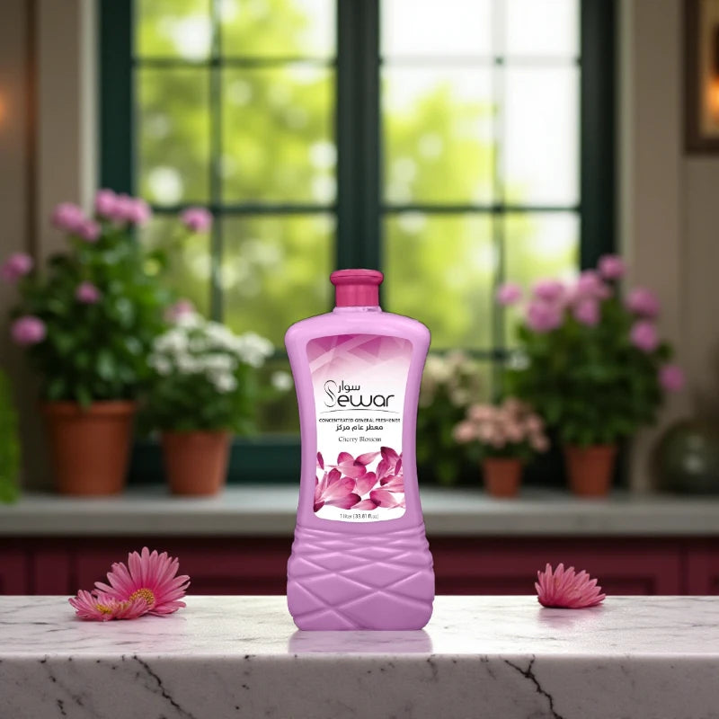Sewar Concentrated General Freshener – Cherry Blossom Scent – 1 Liter Pink – Long-Lasting Floor & Room Fragrance – Premium Floral Concentrate - Damoo