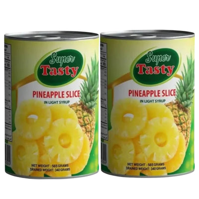 Super Tasty Pineapple Slices in Light Syrup – 2 Pack x 565g Cans | Juicy & Sweet | Ready-to-Eat Fruit | Ideal for Desserts, Smoothies & Baking | No Artificial Flavors | Halal Certified - Damoo