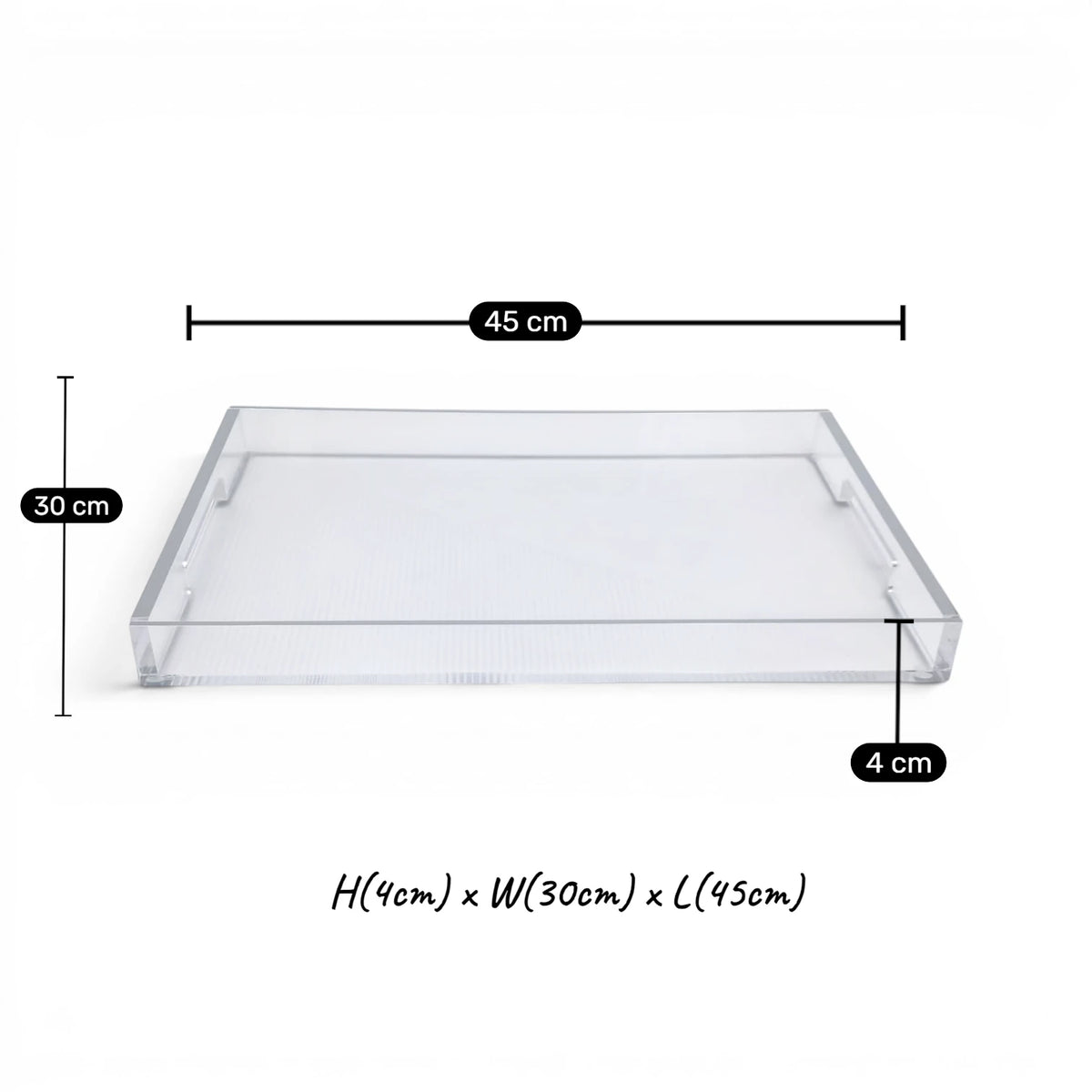 Clear Acrylic Serving Tray with Gold & Silver Edge Design – Modern Rectangular Organizer Tray (4H x 45L x 30W CM) - Damoo