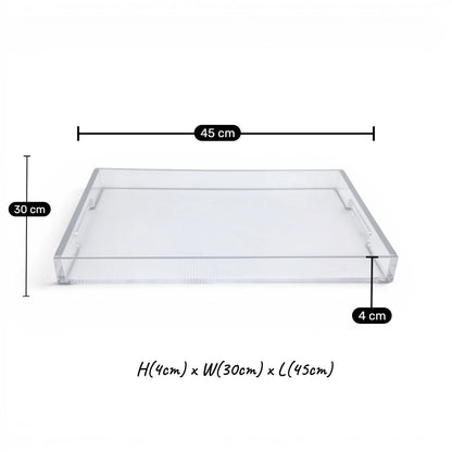 Clear Acrylic Serving Tray with Gold & Silver Edge Design – Modern Rectangular Organizer Tray (4H x 45L x 30W CM) - Damoo