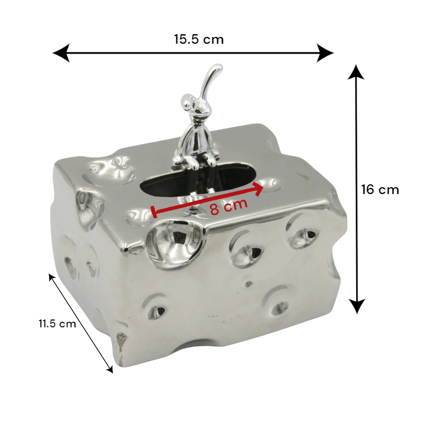 Silver Cheese Block Shaped Tissue Holder with Character Figurine | Fun & Stylish Desktop Tissue Box for Home, Car, Office & More - Damoo
