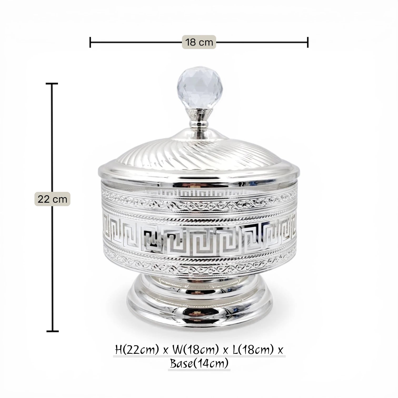 Decorative Metal Serving Bowl with Lid European Style Silver Finish Multi-Use Fruit Snack Storage Jar - Multi sizes - Damoo