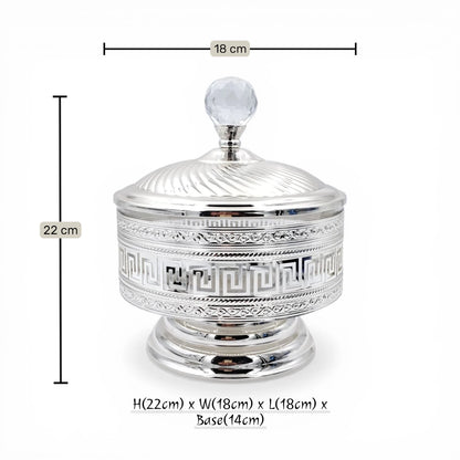 Decorative Metal Serving Bowl with Lid European Style Silver Finish Multi-Use Fruit Snack Storage Jar - Multi sizes - Damoo
