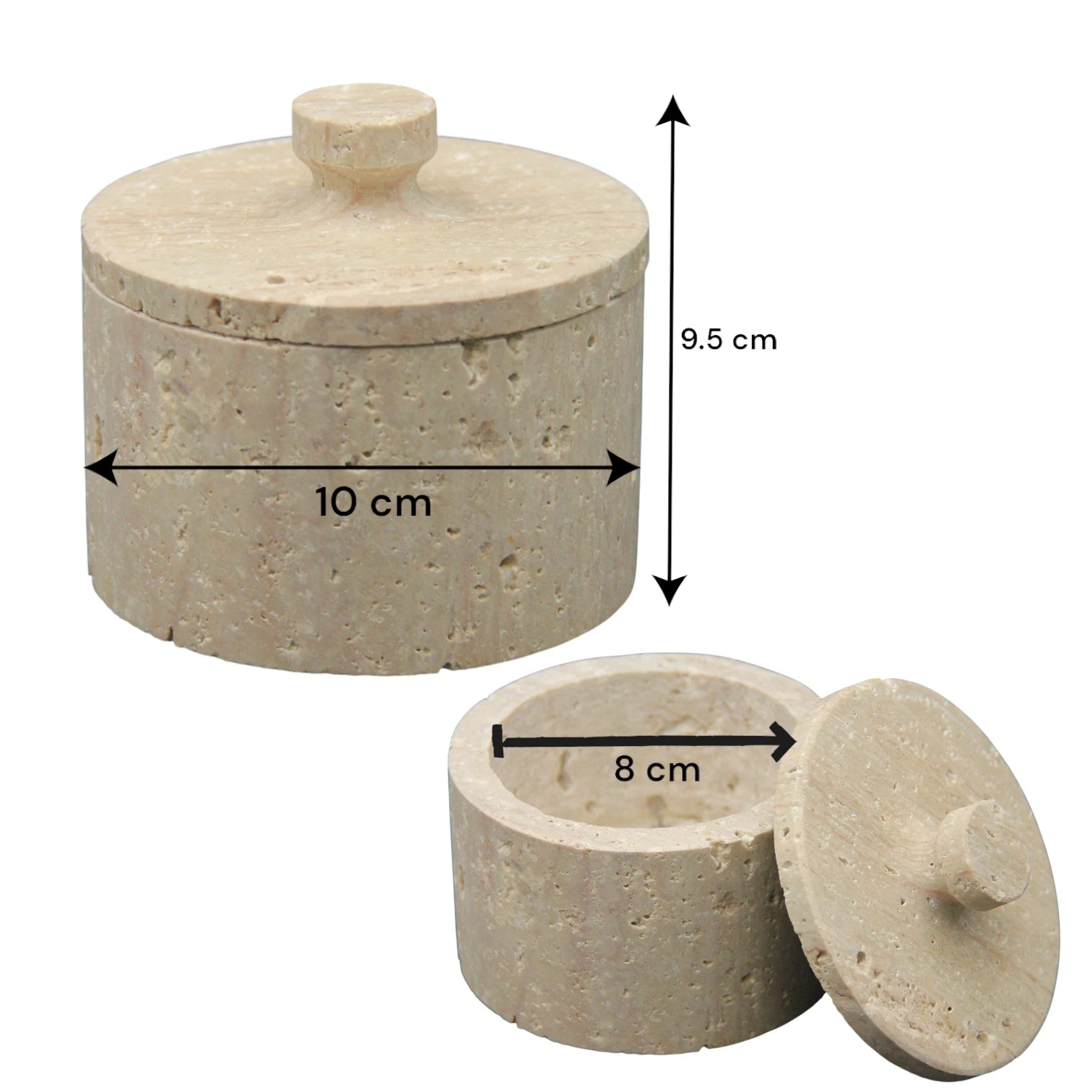 Small Travertine Storage Jar with Lid – Natural Beige Stone Organizer for Cotton Swabs, Jewelry, Candles & Home Decor - Damoo