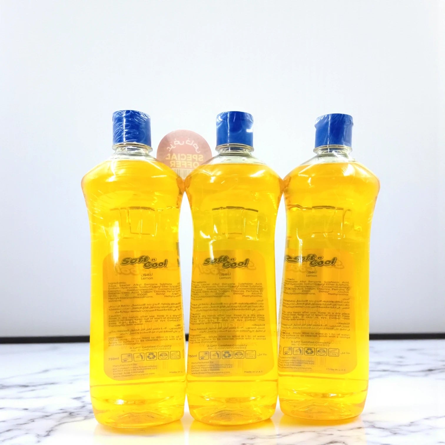 Soft ‘n’ Cool Lemon Scent (750ml) - 3 Pack Dishwashing Liquid –  | Tough on Grease, Gentle on Hands | Hotpack - Damoo