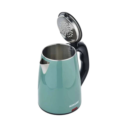 Sonashi 1.8L Cordless Electric Kettle (SKT-1811N) – 1500W Green Double-Layer Cool-Touch Body, Food-Grade Stainless Steel Inner, 360° Swivel Base, Auto Shut-Off & Boil-Dry Protection - Green - Damoo