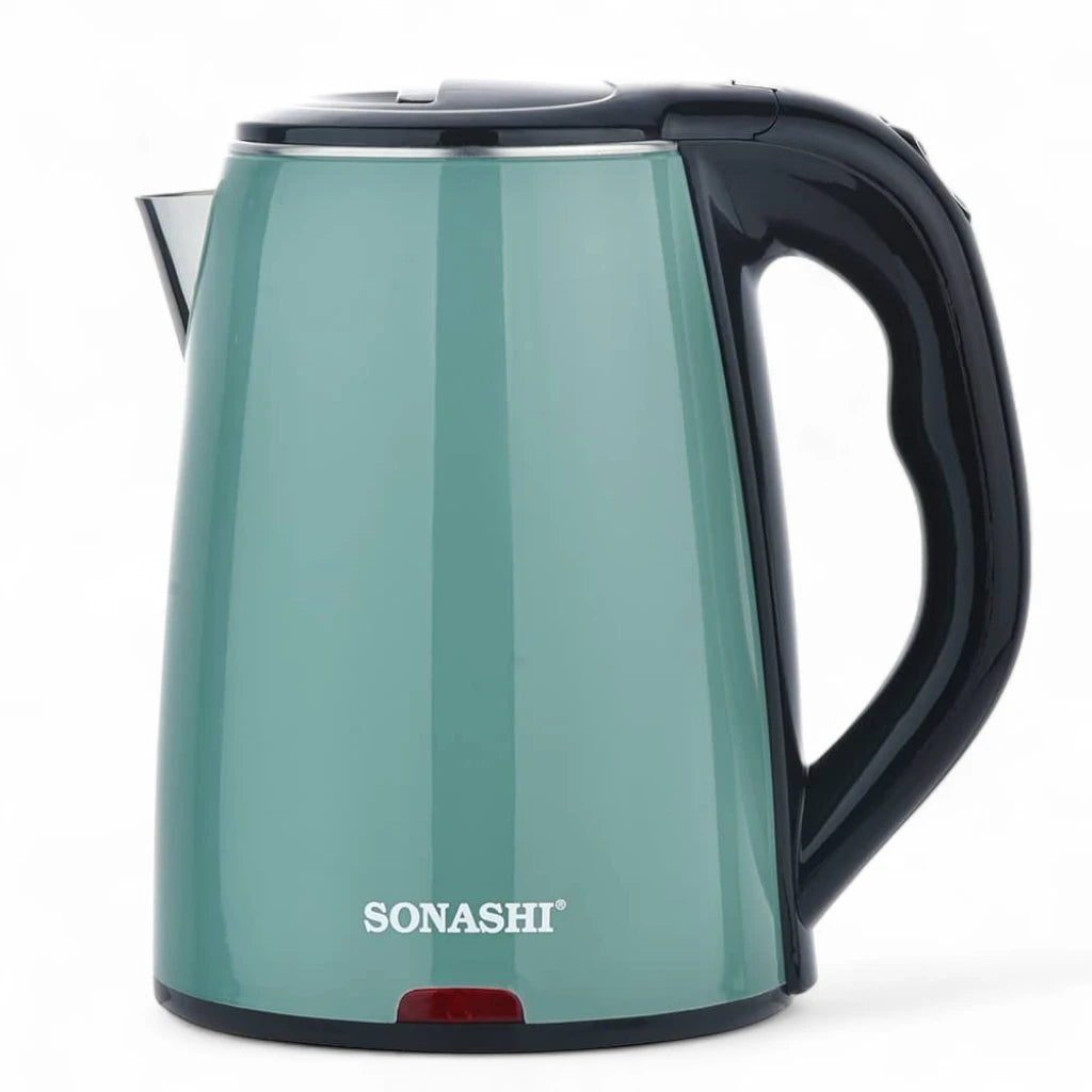 Sonashi 1.8L Cordless Electric Kettle (SKT-1811N) – 1500W Green Double-Layer Cool-Touch Body, Food-Grade Stainless Steel Inner, 360° Swivel Base, Auto Shut-Off & Boil-Dry Protection - Green - Damoo