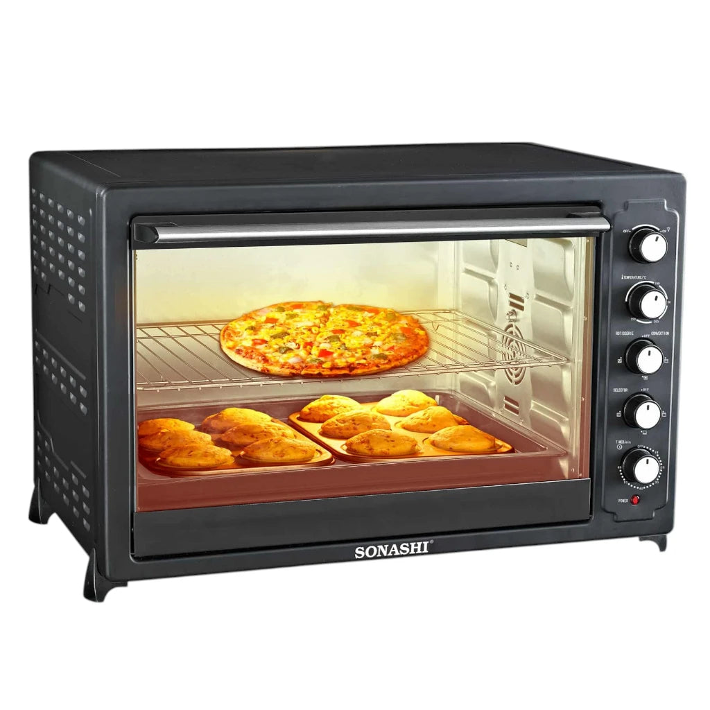 Sonashi 100L Electric Oven with 2800W Power, Auto Shut-Off, Temperature Control, Timer, Rotisserie & Stainless Steel Heating – Countertop Oven for Professional Use  – STO-734 - Damoo