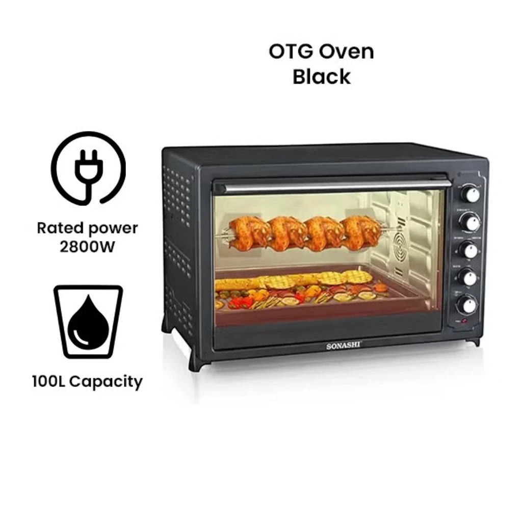 Sonashi 100L Electric Oven with 2800W Power, Auto Shut-Off, Temperature Control, Timer, Rotisserie & Stainless Steel Heating – Countertop Oven for Professional Use  – STO-734 - Damoo