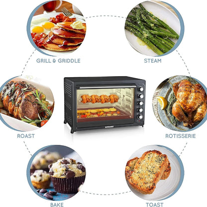 Sonashi 100L Electric Oven with 2800W Power, Auto Shut-Off, Temperature Control, Timer, Rotisserie & Stainless Steel Heating – Countertop Oven for Professional Use  – STO-734 - Damoo