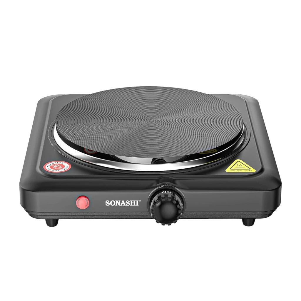Sonashi 1500W Single Electric Hot Plate – Adjustable Temperature Control, Non-Slip Feet, Auto Thermostat, Compact & Portable for Home, Office & Travel – Black - SHP-612N - Damoo
