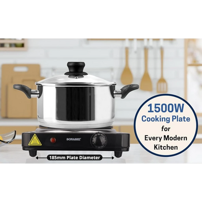 Sonashi 1500W Single Electric Hot Plate – Adjustable Temperature Control, Non-Slip Feet, Auto Thermostat, Compact & Portable for Home, Office & Travel – Black - SHP-612N - Damoo