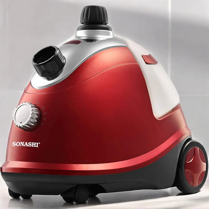 Sonashi 1800W Heavy Duty Garment Steamer – 1.8L Tank, 90-Min Continuous Steam, Anti-Slip Wheels, Leak-Proof Valve, Adjustable Pole – SGS-311 Red - Damoo