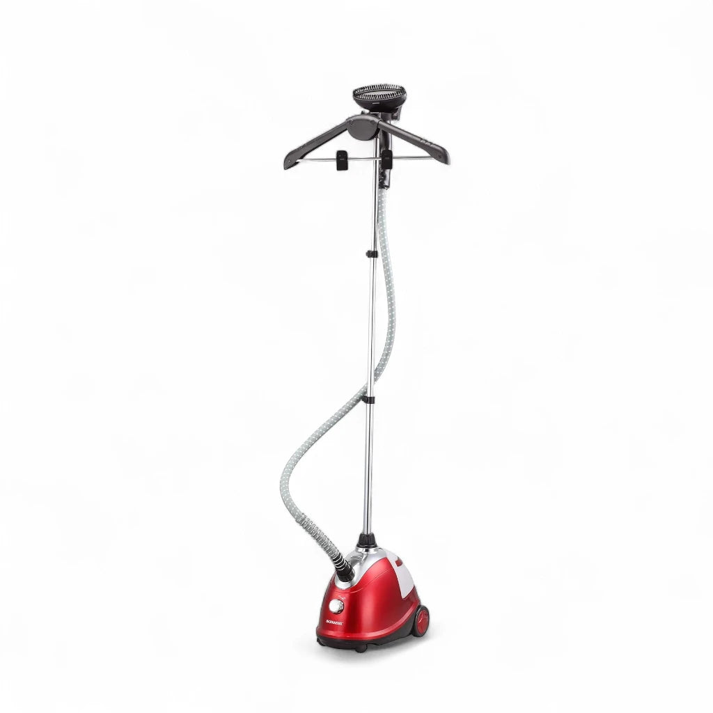 Sonashi 1800W Heavy Duty Garment Steamer – 1.8L Tank, 90-Min Continuous Steam, Anti-Slip Wheels, Leak-Proof Valve, Adjustable Pole – SGS-311 Red - Damoo
