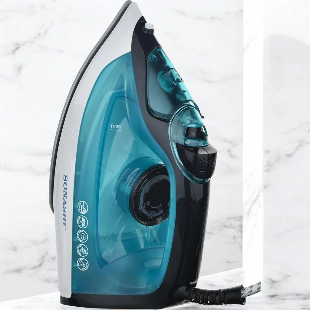 Sonashi 1800W Steam Iron – Ceramic Soleplate, Spray & Burst Steam Functions, Adjustable Temperature Control, Self-Cleaning, 220ml Water Tank – Blue/White - SI-5081C - Damoo