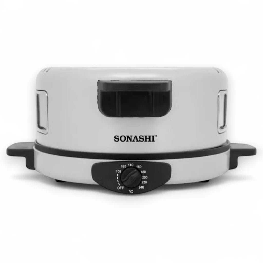 Sonashi 2-in-1 Arabic Bread & Pizza Maker – 1800W Non-Stick Flatbread Machine with Adjustable Temperature, Viewing Window, Stainless Steel Tube, 30cm Plate – SABM-863 ,White - Damoo