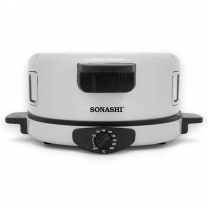 Sonashi 2-in-1 Arabic Bread & Pizza Maker – 1800W Non-Stick Flatbread Machine with Adjustable Temperature, Viewing Window, Stainless Steel Tube, 30cm Plate – SABM-863 ,White - Damoo