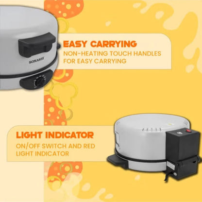 Sonashi 2-in-1 Arabic Bread & Pizza Maker – 1800W Non-Stick Flatbread Machine with Adjustable Temperature, Viewing Window, Stainless Steel Tube, 30cm Plate – SABM-863 ,White - Damoo
