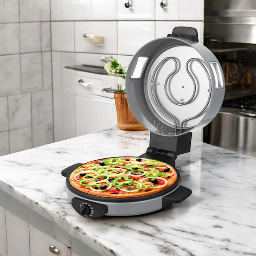 Sonashi 2-in-1 Arabic Bread & Pizza Maker – 1800W Non-Stick Flatbread Machine with Adjustable Temperature, Viewing Window, Stainless Steel Tube, 30cm Plate – SABM-863 ,White - Damoo