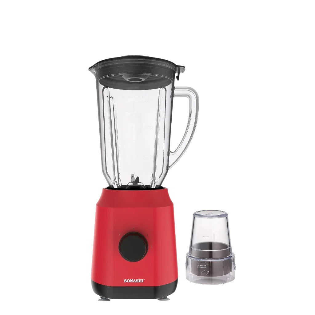 Sonashi 2-in-1 Blender – 650W Motor, 1.8L Unbreakable Jar, Grinding Cup, 2-Speed with Pulse, Overheat Protection, Safety Lock – Red - SB-154 - Damoo