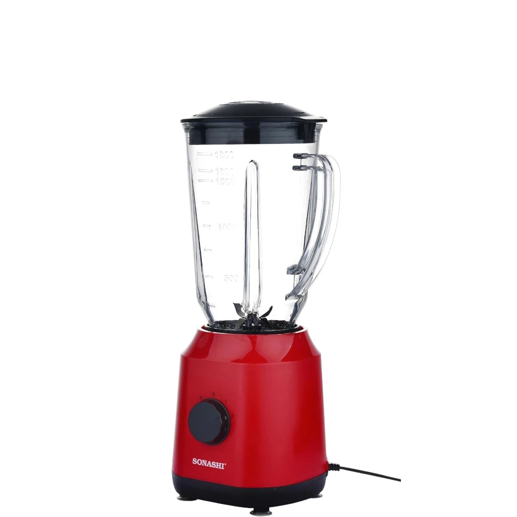 Sonashi 2-in-1 Blender – 650W Motor, 1.8L Unbreakable Jar, Grinding Cup, 2-Speed with Pulse, Overheat Protection, Safety Lock – Red - SB-154 - Damoo
