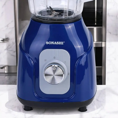Sonashi 2-in-1 Blender SB-161N1 – 1.5L Unbreakable Jar, 500W Copper Motor, Pulse Control, Stainless Steel Blade, Grinder Cup | Blue - Damoo