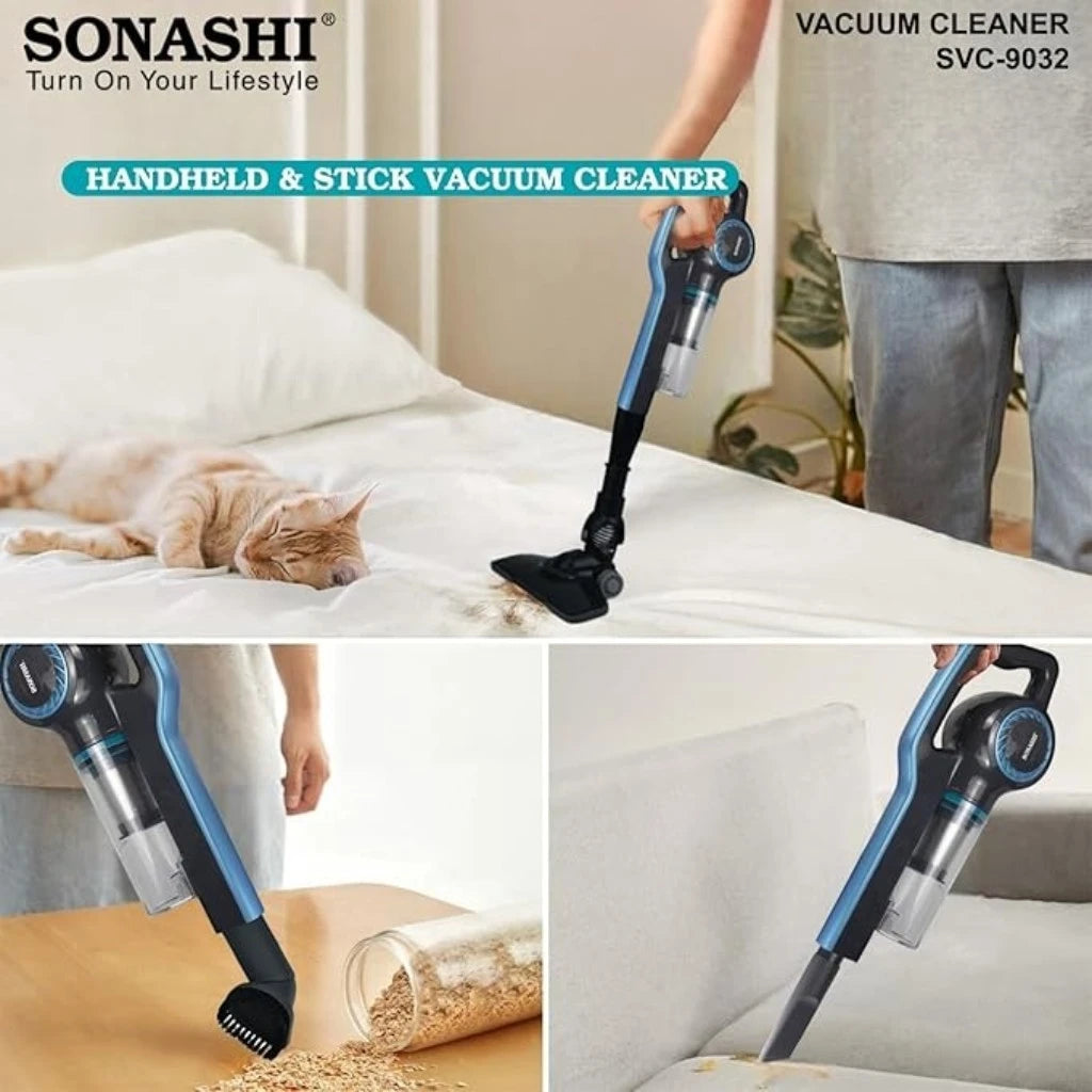 Sonashi 2-in-1 Handheld & Stick Vacuum Cleaner – 600W Corded with HEPA Filter, Transparent Dust Cup, 0.9L Capacity, Lightweight & Quiet – SVC-9032 – Blue - Damoo