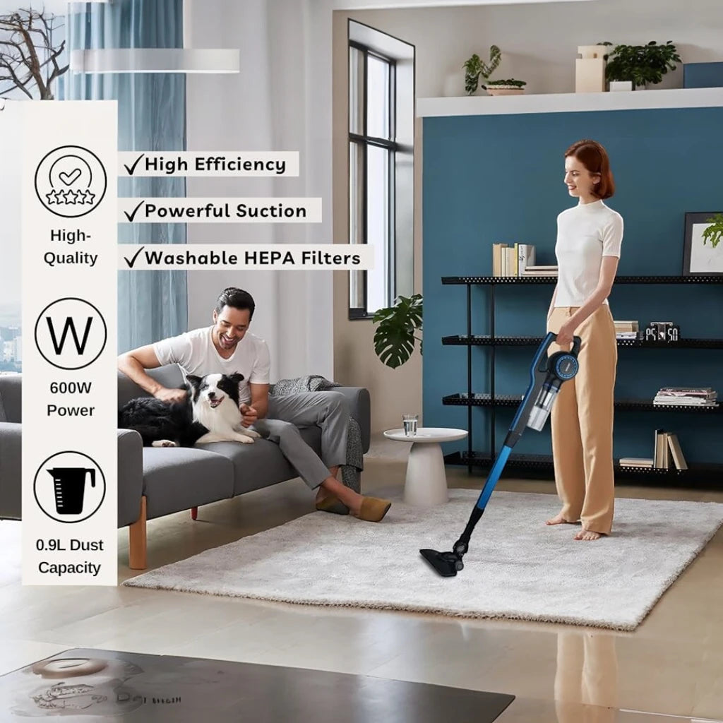 Sonashi 2-in-1 Handheld & Stick Vacuum Cleaner – 600W Corded with HEPA Filter, Transparent Dust Cup, 0.9L Capacity, Lightweight & Quiet – SVC-9032 – Blue - Damoo