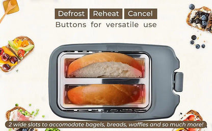 Sonashi 2-Slice Bread Toaster ST-210 – 750W Pop-Up Toaster with Adjustable Browning Control, Defrost, Reheat & Cancel Functions, Detachable Crumb Tray, Cool Touch Design – Grey - Damoo