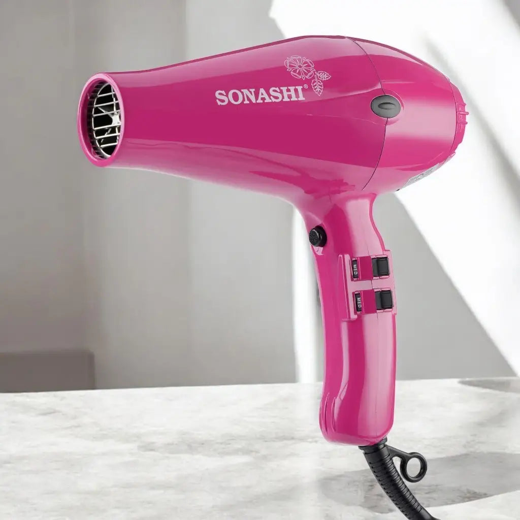 Sonashi 2000W Hair Dryer – Pink | AC Motor with Cool Shot, 2 Heat & Speed Settings, Fast-Drying Nozzle, Lightweight for Travel & Daily Use | For All Hair Types |  SHD-3031 - Damoo