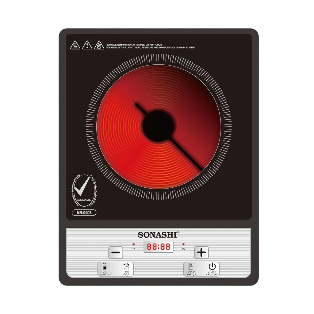 Sonashi 2000W Infrared Ceramic Cooker – Portable Electric Cooktop with Timer, Touch Controls, Adjustable Power Levels, Safety Features & Digital Display – Compact Black Design - SIS-014C - Damoo