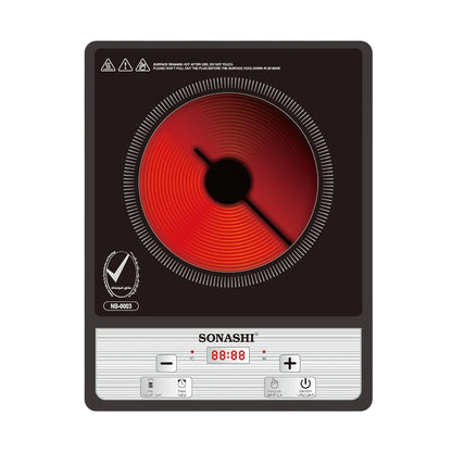 Sonashi 2000W Infrared Ceramic Cooker – Portable Electric Cooktop with Timer, Touch Controls, Adjustable Power Levels, Safety Features & Digital Display – Compact Black Design - SIS-014C - Damoo
