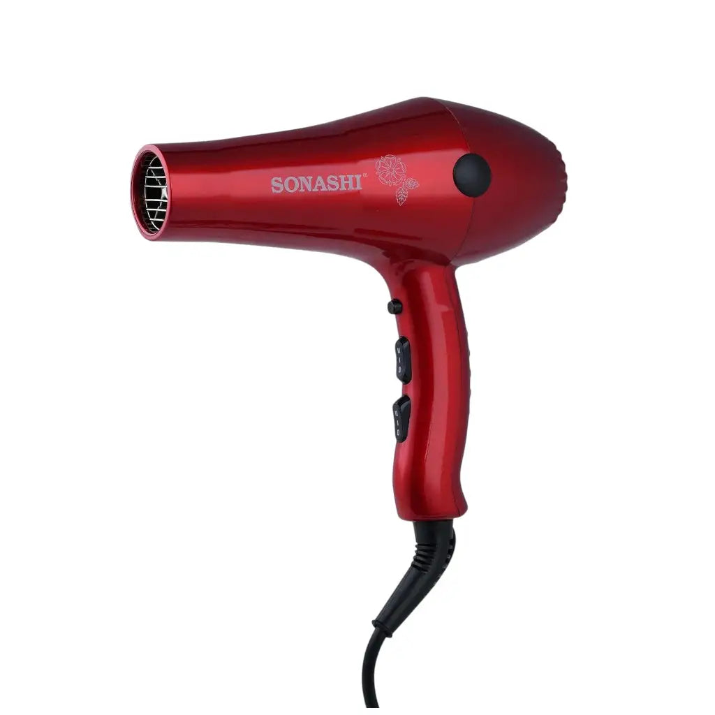Sonashi 2000W Professional Hair Dryer for Men & Women – AC Motor, 2 Heat & Speed Settings, Cool Shot, Hot/Cold Wind, Nozzle Attachment, Lightweight & Ergonomic Design – Red/Black Glossy | SHD-3032 - Damoo