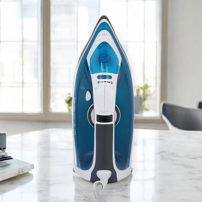 Sonashi 2400W Steam Iron SI-5075C – Ceramic Soleplate, LED Display with Auto Shut-Off, Spray, Burst Steam, Dry, Self-Cleaning | Anti-Drip & Anti-Calc Functions | Blue/White - Damoo