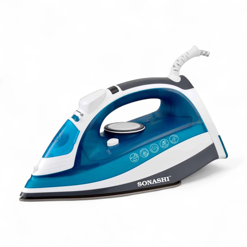 Sonashi 2400W Steam Iron SI-5075C – Ceramic Soleplate, LED Display with Auto Shut-Off, Spray, Burst Steam, Dry, Self-Cleaning | Anti-Drip & Anti-Calc Functions | Blue/White - Damoo