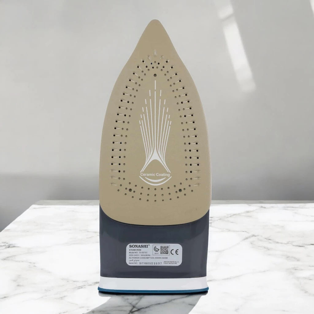 Sonashi 2400W Steam Iron SI-5075C – Ceramic Soleplate, LED Display with Auto Shut-Off, Spray, Burst Steam, Dry, Self-Cleaning | Anti-Drip & Anti-Calc Functions | Blue/White - Damoo