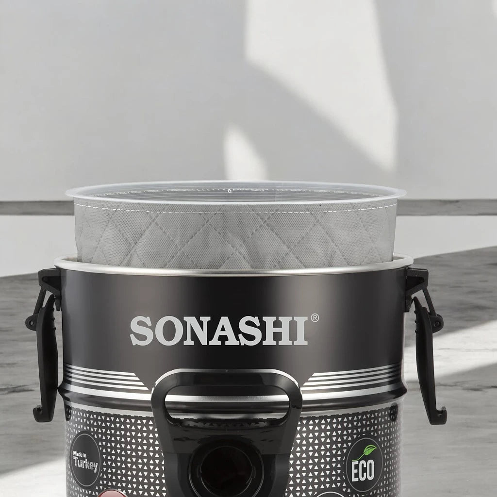 Sonashi 25L Drum Vacuum Cleaner – 2400W Powerful Suction, Low Noise, Multi-Stage Filtration, Telescopic Tube, Cloth Filter, Wheels – Black - SVC-9029D - Damoo