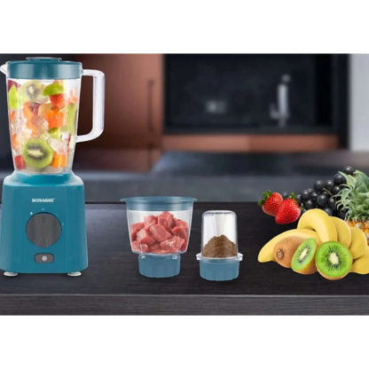Sonashi 3-in-1 Blender 650W  | Unbreakable 1.8L Jar , Grinder & Chopper Cups | Stainless Steel Blades, Pulse Control, Safety Lock & Overheat Protection – SB-160N1 - Damoo